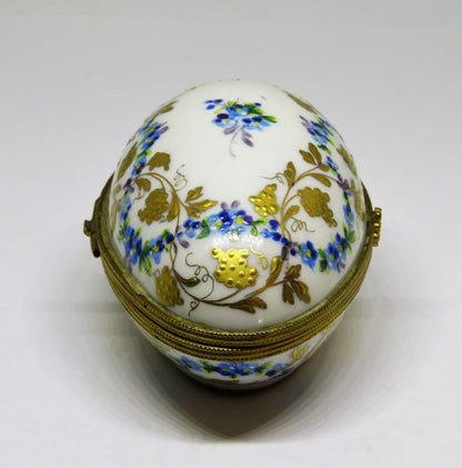 LIMOGES BOX - LE TALLEC EGG - GOLD GRAPEVINE & FLOWERS - TREILLE MUSCATE - 1962