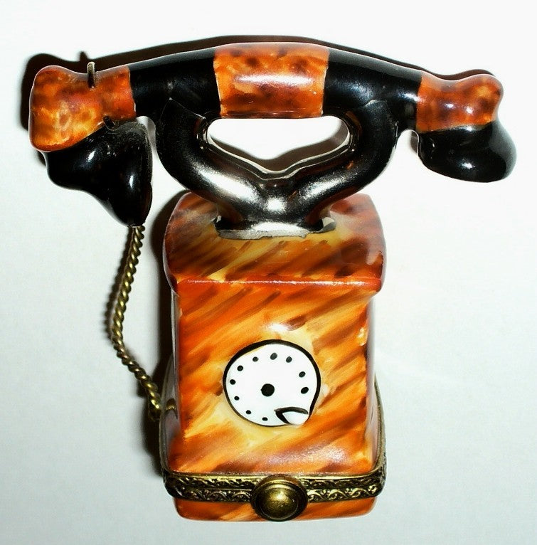 LIMOGES FRANCE BOX ~ ANTIQUE TELEPHONE & METAL CORD ~ LE 44/999 ~ PEINT MAIN