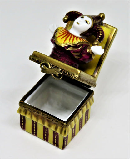 LIMOGES FRANCE BOX -PARRY-VIEILLE- JACK-IN-THE-BOX -MEDIEVAL JESTER- CLOWN -TOYS