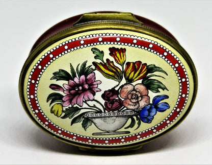 HALCYON DAYS ENAMEL BOX- VASE OF  FLOWERS - 18TH CENTURY REPLICA - BROOK STREET
