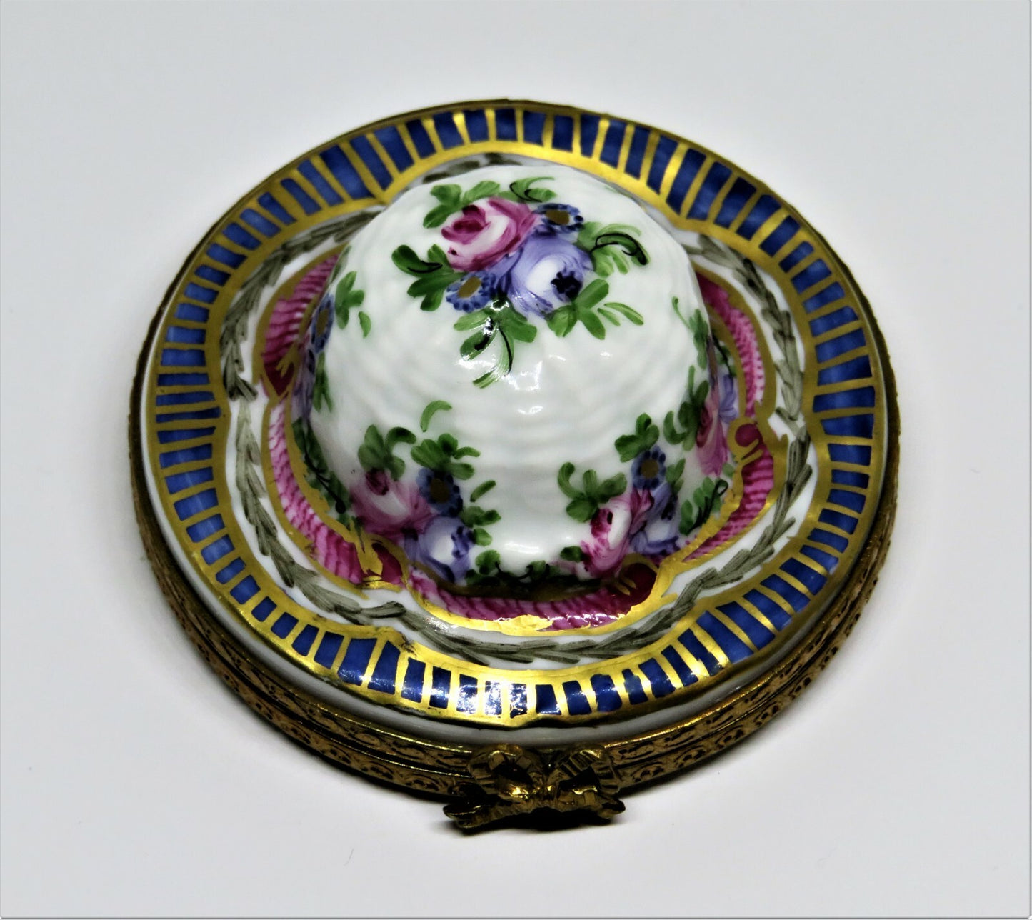 LIMOGES FRANCE BOX- SEVRES STYLE EASTER BONNET - GARDENING HAT - FLOWERS - ROSES