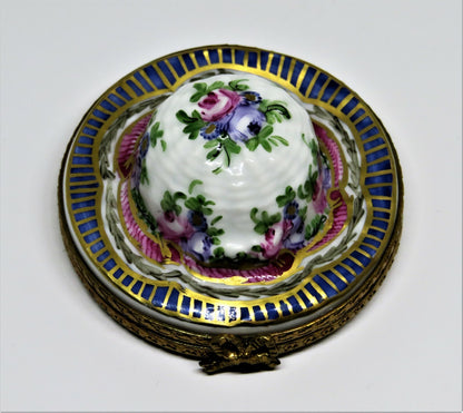 LIMOGES FRANCE BOX- SEVRES STYLE EASTER BONNET - GARDENING HAT - FLOWERS - ROSES
