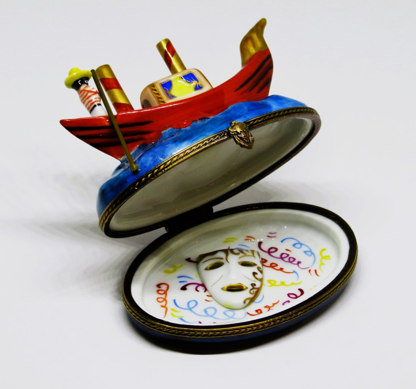LIMOGES FRANCE BOX- GERARD RIBIERRE - GONDOLA & 3D CARNIVAL MASK INSIDE - VENICE