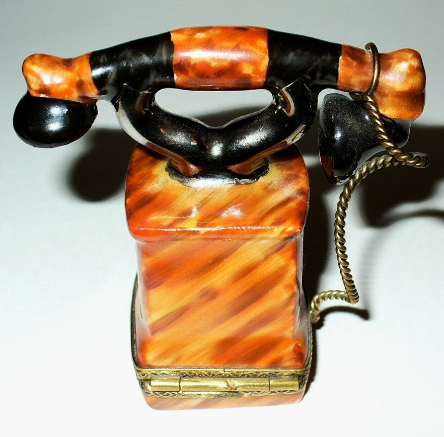 LIMOGES FRANCE BOX ~ ANTIQUE TELEPHONE & METAL CORD ~ LE 44/999 ~ PEINT MAIN