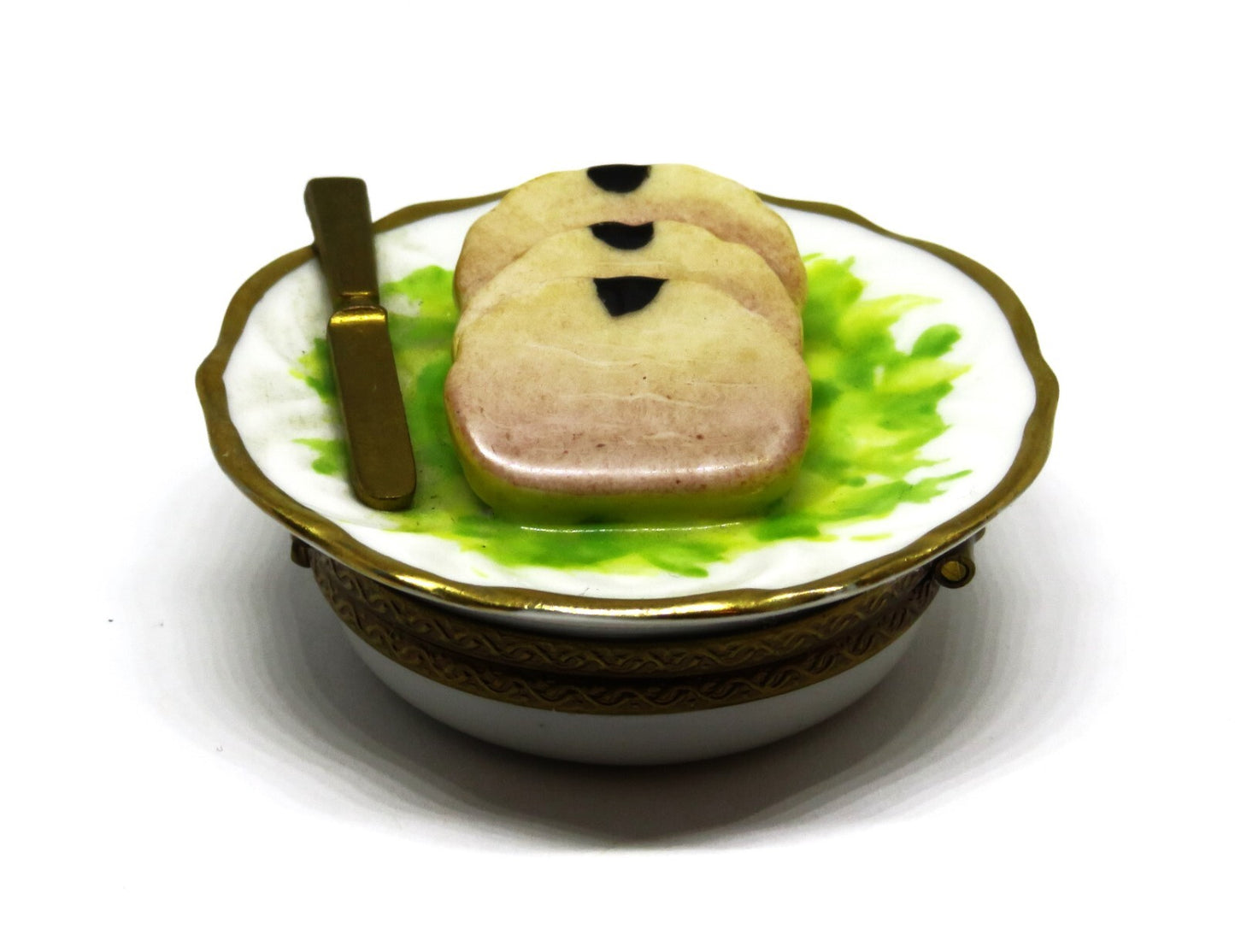 LIMOGES BOX- PARRY-VIEILLE - PATÉ DE FOIS GRAS ON A PLATE & KNIFE - GOOSE INSIDE