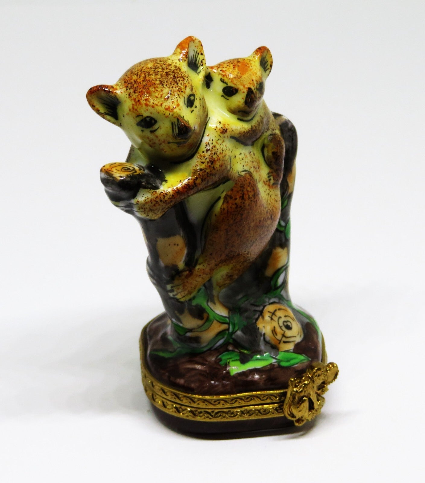 LIMOGES FRANCE BOX- RMC - MOTHER KOALA & BABY ON TREE STUMPS - EUCALYPTUS LEAVES