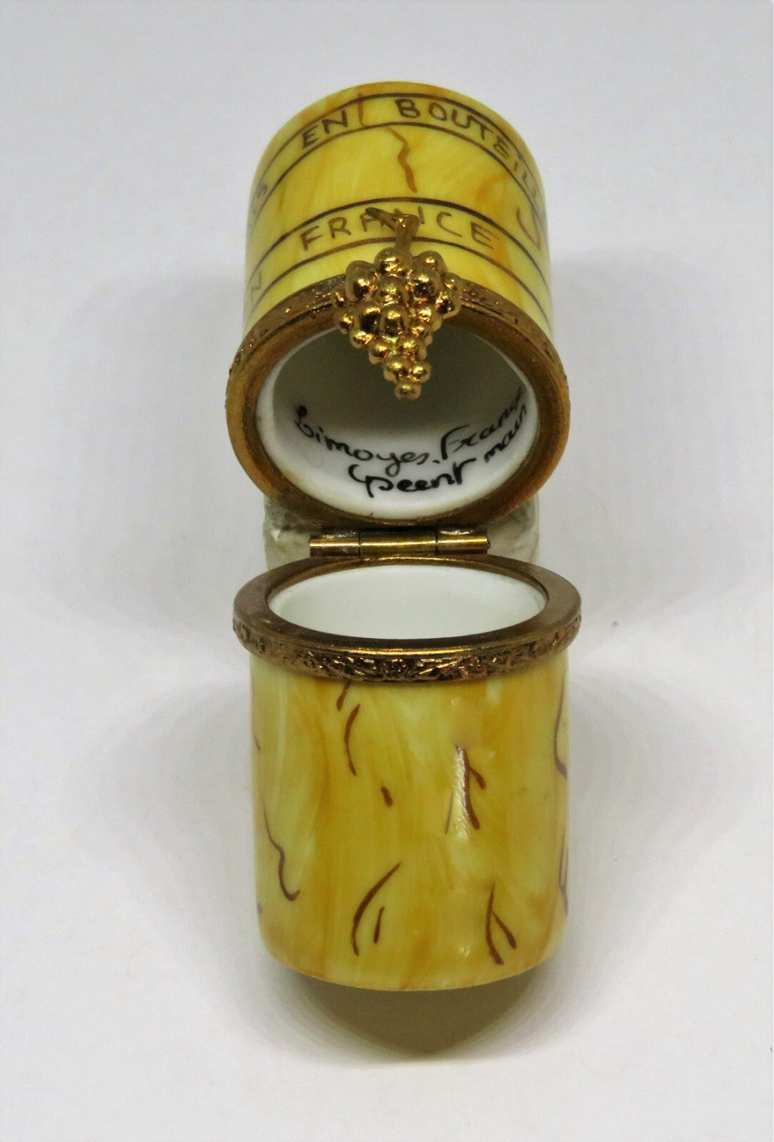LIMOGES BOX- WINE CORK - VINES OF GRAPES & LEAVES - "MIS EN BOUTEILLE EN FRANCE"
