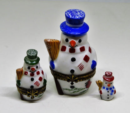 LIMOGES BOX - ROCHARD - CHRISTMAS - NESTING SNOWMAN SET - 2 BOXES - 3 PIECES