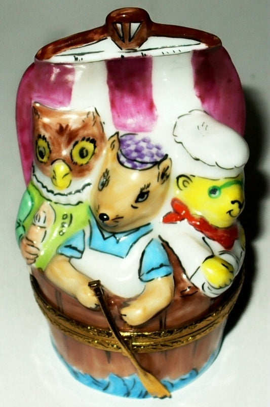 LIMOGES BOX - ARTORIA - THREE MEN IN A TUB - FOX & OWL & SHEEP - NURSERY RHYMES
