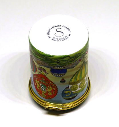 STAFFORDSHIRE ENGLISH ENAMELS STAMP BOX - HOT AIR BALLOONS - AVIATION