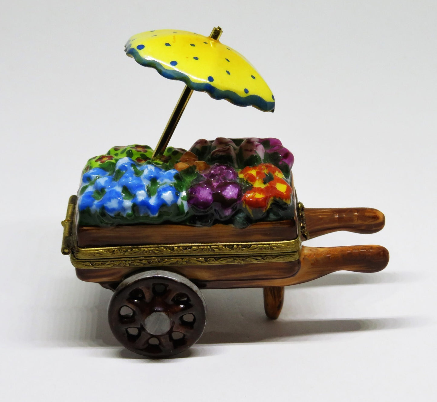 LIMOGES FRANCE BOX ~ ELDA ~ FLOWER CART & UMBRELLA ~ LE 34/50 ~ PEINT MAIN
