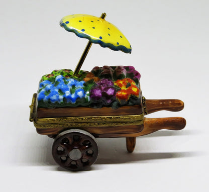 LIMOGES FRANCE BOX ~ ELDA ~ FLOWER CART & UMBRELLA ~ LE 34/50 ~ PEINT MAIN
