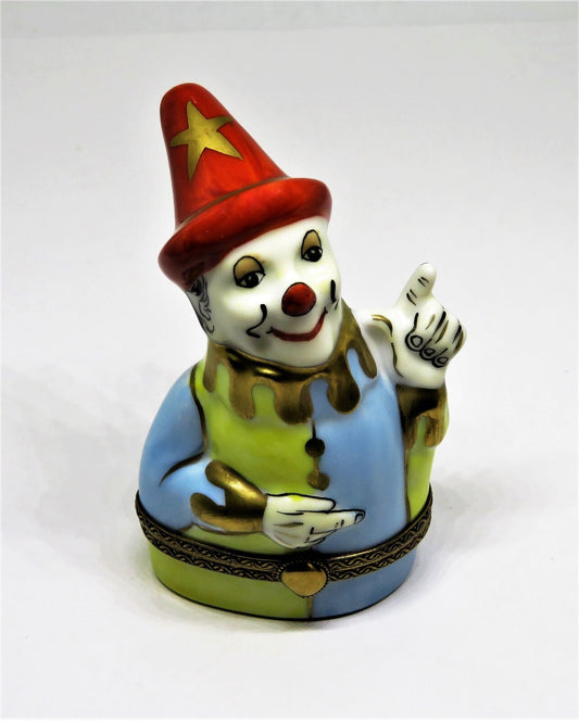 LIMOGES FRANCE BOX ~ WHITE FACED HARLEQUIN CLOWN ~ JESTER ~ MIME ~ PEINT MAIN