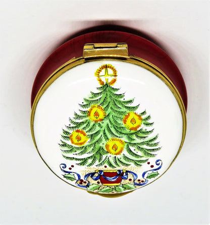 CRUMMLES ENAMEL BOX - HARRODS CHRISTMAS 1979 - TREE & CANDLES - HOLLY & RIBBONS