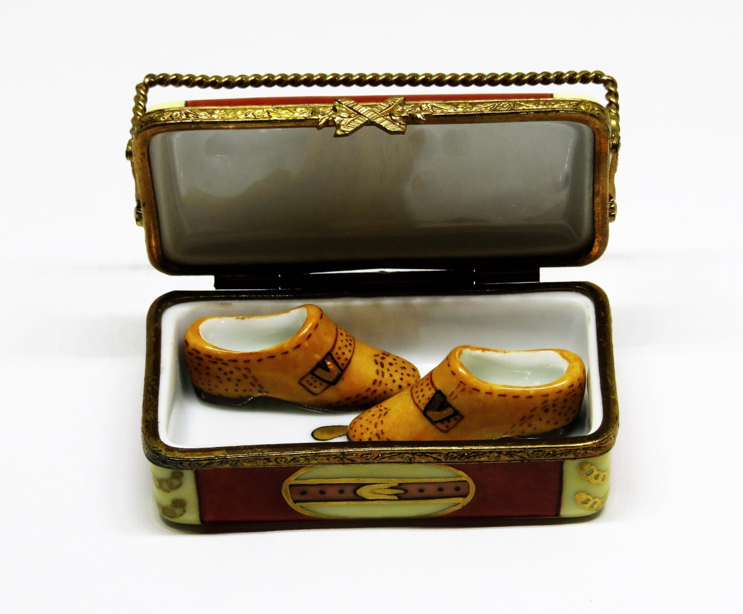 LIMOGES FRANCE BOX - SHOE BOX & DISPLAY RACK & PAIR OF MEN'S SHOES - SHOE HORN