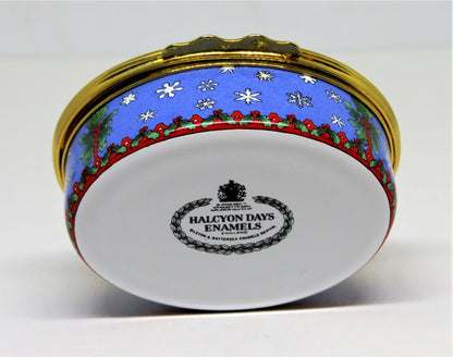 HALCYON DAYS ENAMEL BOX - CHRISTMAS SCENE - SNOWMAN & CHILDREN & SNOWFLAKES