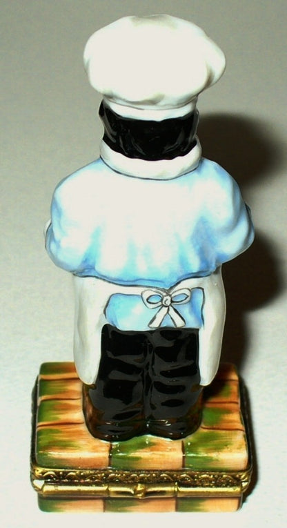 LIMOGES BOX -ELDA- FRENCH CHEF WITH A PLATTER OF FISH - GUY BUFFET STYLE