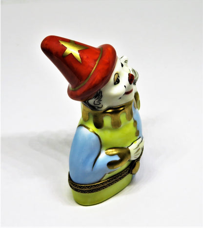LIMOGES FRANCE BOX ~ WHITE FACED HARLEQUIN CLOWN ~ JESTER ~ MIME ~ PEINT MAIN