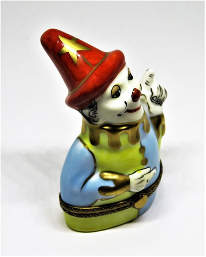 LIMOGES FRANCE BOX ~ WHITE FACED HARLEQUIN CLOWN ~ JESTER ~ MIME ~ PEINT MAIN