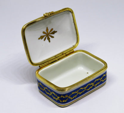 LIMOGES FRANCE BOX - LE TALLEC - BLUE & GOLD RECTANGLE - GRIGNAN BLEUE - 1948