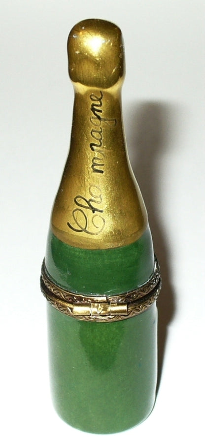 LIMOGES BOX ~ FRENCH CHAMPAGNE BOTTLE 2000 ~ANNIVERSARY~ GR ~WEDDING~ PEINT MAIN