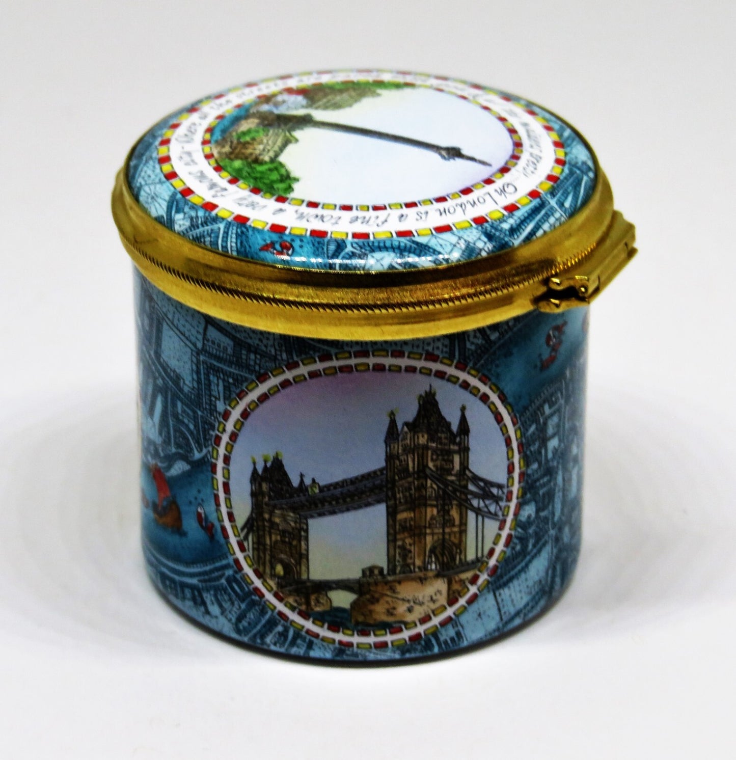 STAFFORDSHIRE ENGLISH ENAMEL BOX - LONDON LANDMARKS - TOWER OF LONDON - BIG BEN