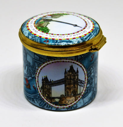 STAFFORDSHIRE ENGLISH ENAMEL BOX - LONDON LANDMARKS - TOWER OF LONDON - BIG BEN