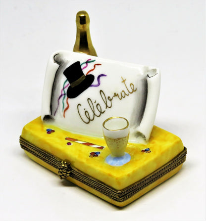 LIMOGES BOX - CHAMART - "CELEBRATE" BANNER & CHAMPAGNE - WEDDING - GRADUATION