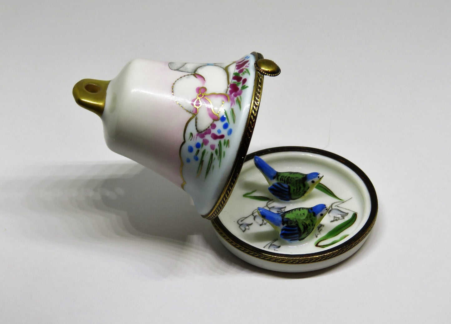 LIMOGES FRANCE BOX -CHAMART- WEDDING BELL -LILY OF THE VALLEY FLOWERS & 3D BIRDS