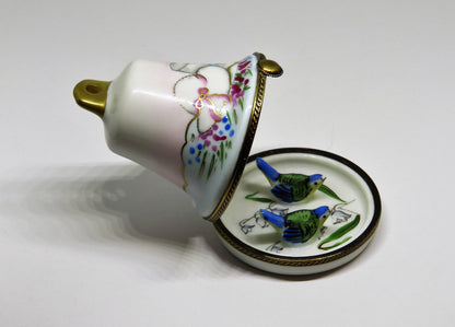LIMOGES FRANCE BOX -CHAMART- WEDDING BELL -LILY OF THE VALLEY FLOWERS & 3D BIRDS