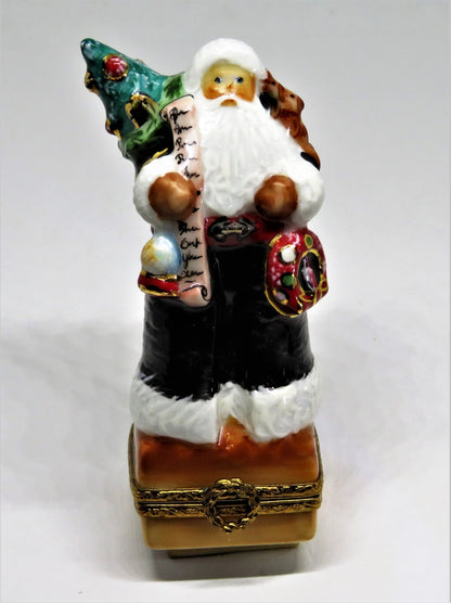 LIMOGES FRANCE BOX - CHRISTMAS - SANTA CLAUS - LYNN HANEY - "REINDEER CROSSING"
