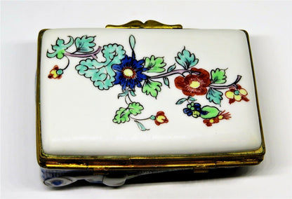 LIMOGES BOX - CHANTILLY - ANTIQUE COUPLE IN A FLORAL BED - FLOWERS & BEETLE