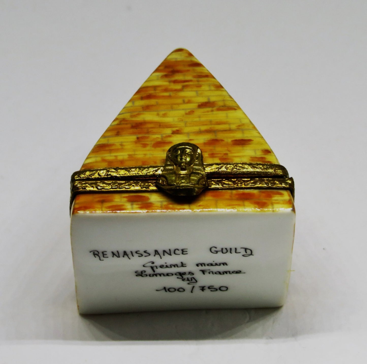 LIMOGES FRANCE BOX - RENAISSANCE GUILD - EGYPTIAN PYRAMID - PHARAOH'S HEAD CLASP
