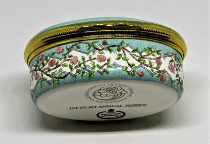 HALCYON DAYS ENAMEL BOX - FIRST TOURNAMENT OF ROSES PARADE - 1890 - PASADENA