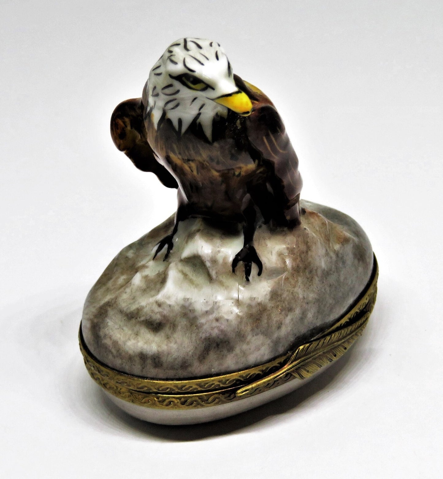 LIMOGES FRANCE BOX - PARRY-VIEILLE - AMERICAN BALD EAGLE - BIRDS - NEST INSIDE