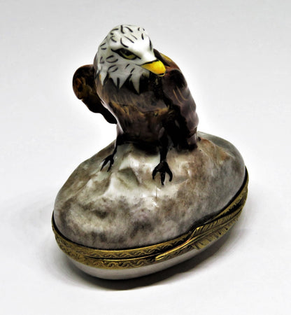 LIMOGES FRANCE BOX - PARRY-VIEILLE - AMERICAN BALD EAGLE - BIRDS - NEST INSIDE