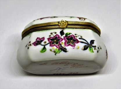 LIMOGES BOX- LE TALLEC -VINTAGE CASKET- BAYEUX - BIRD & FLOWERS & BUTTERFLY 1967