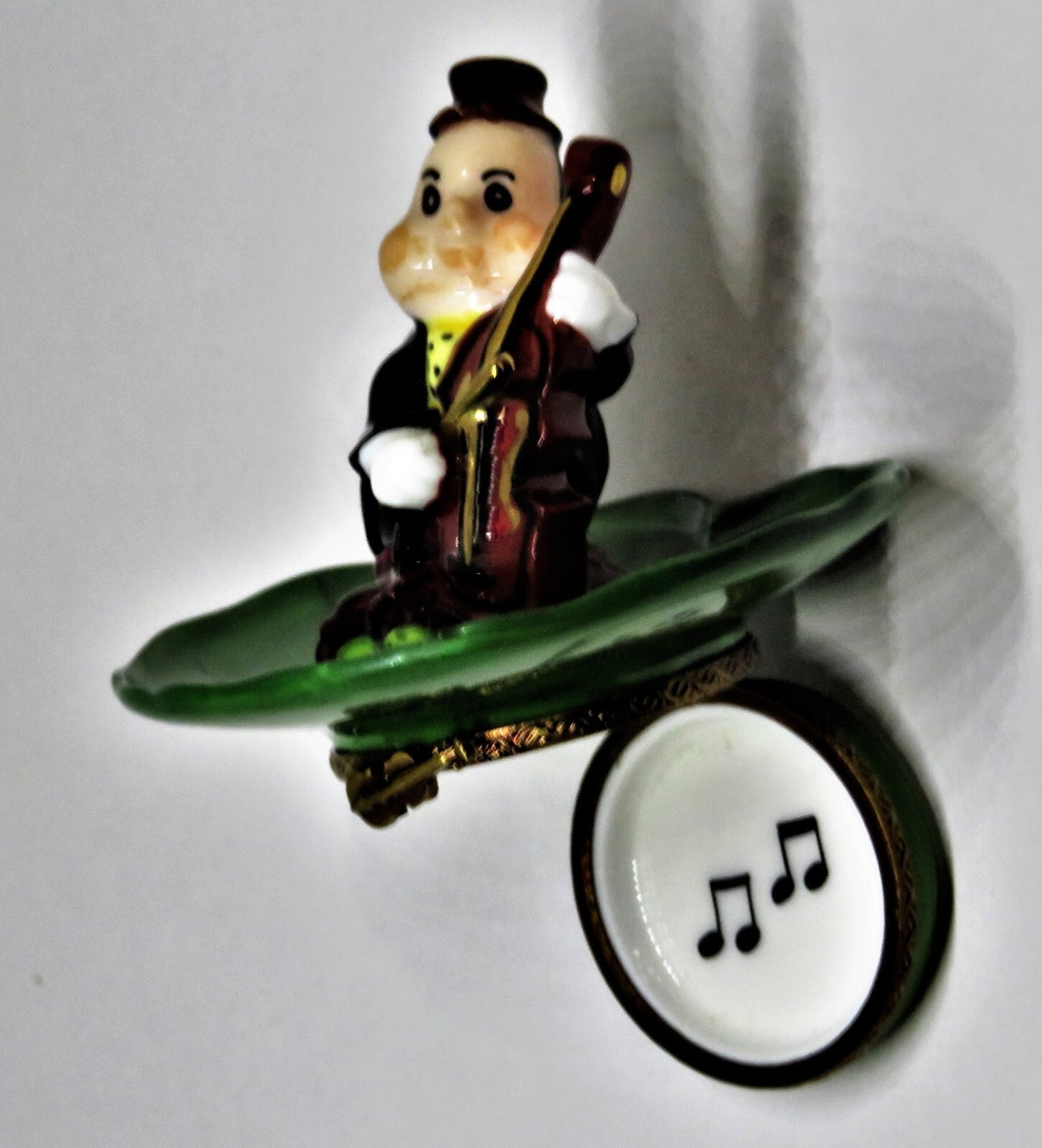 LIMOGES FRANCE BOX - WHIMSICAL LADYBUG PLAYING THE CELLO ON A LEAF - MUSIC