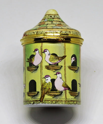 STAFFORDSHIRE ENGLISH ENAMEL BOX - DOVECOTE - BIRD HOUSE- PIGEONS - MIB