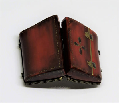 LIMOGES FRANCE BOX - BROWN 'LEATHER' BRIEFCASE - PORTFOLIO - FOUNTAIN PEN INSIDE