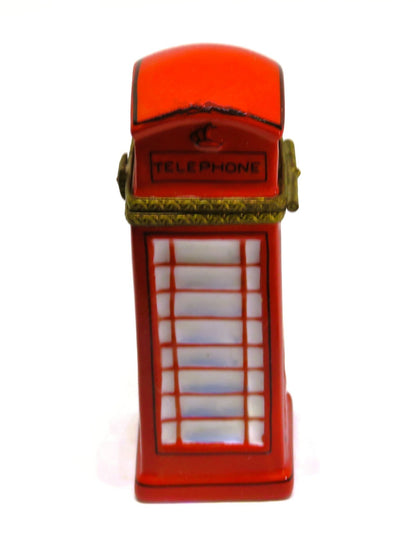 LIMOGES BOX ~ RED BRITISH TELEPHONE BOOTH & CROWN ~ PHONE KIOSK ~ LONDON ENGLAND