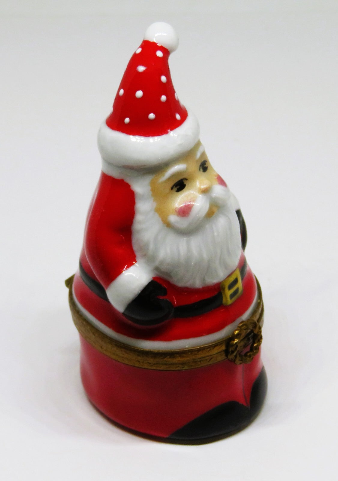 LIMOGES FRANCE BOX - CHRISTMAS - SANTA CLAUS - WREATH CLASP - HAT & HOLLY INSIDE