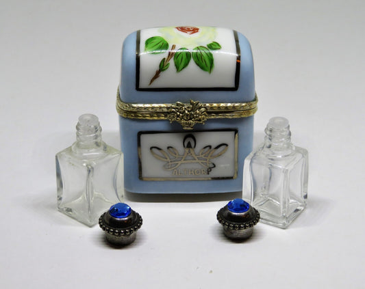 LIMOGES BOX - PRINCESS DIANA - ALTHORP MEMORIAL ROSE CHEST & 2 PERFUME BOTTLES