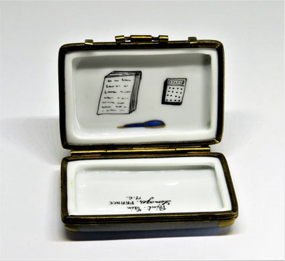 LIMOGES BOX - ROCHARD - VINTAGE WHITE HOUSE SUITCASE/ATTACHE CASE - EAGLE & FLAG
