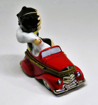 LIMOGES FRANCE BOX - BETTY BOOP - OUT ON THE TOWN - RED CONVERTIBLE CAR - COMICS