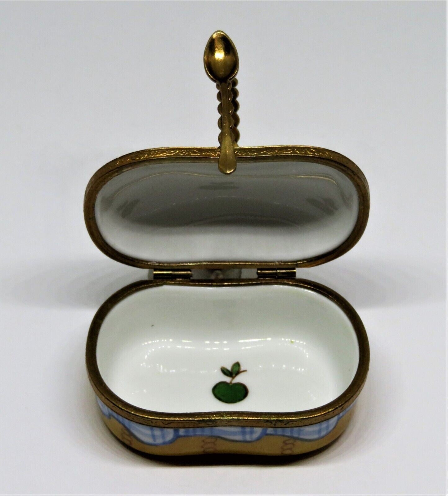 LIMOGES BOX - 'WICKER' PICNIC BASKET & SPOON CLASP - WINE, CHEESE & FRUIT