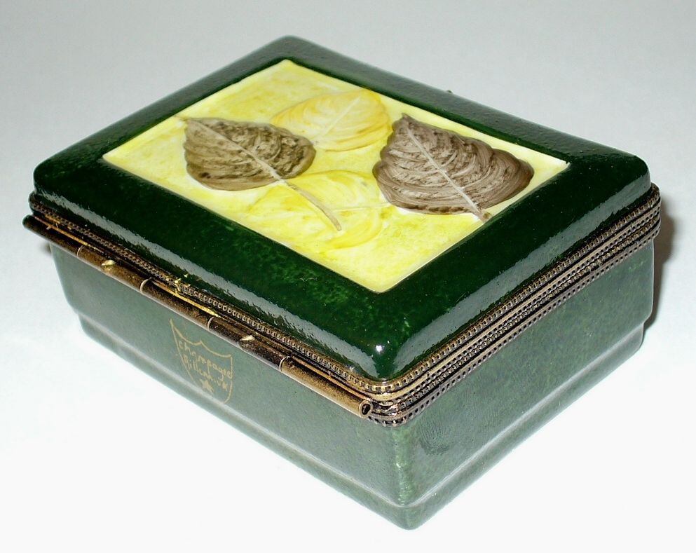 LIMOGES FRANCE 2 BOX SET - CHAMPAGNE CASE - FLUTES &  BOTTLE INSIDE - GRAPE LEAF