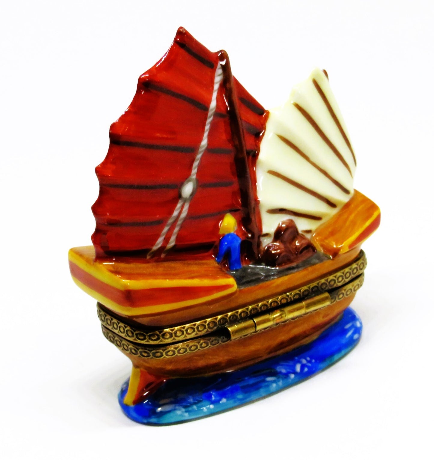LIMOGES FRANCE BOX - CHANILLE - CHINESE JUNK BOAT - ASIAN SAILING SHIP - LE #140