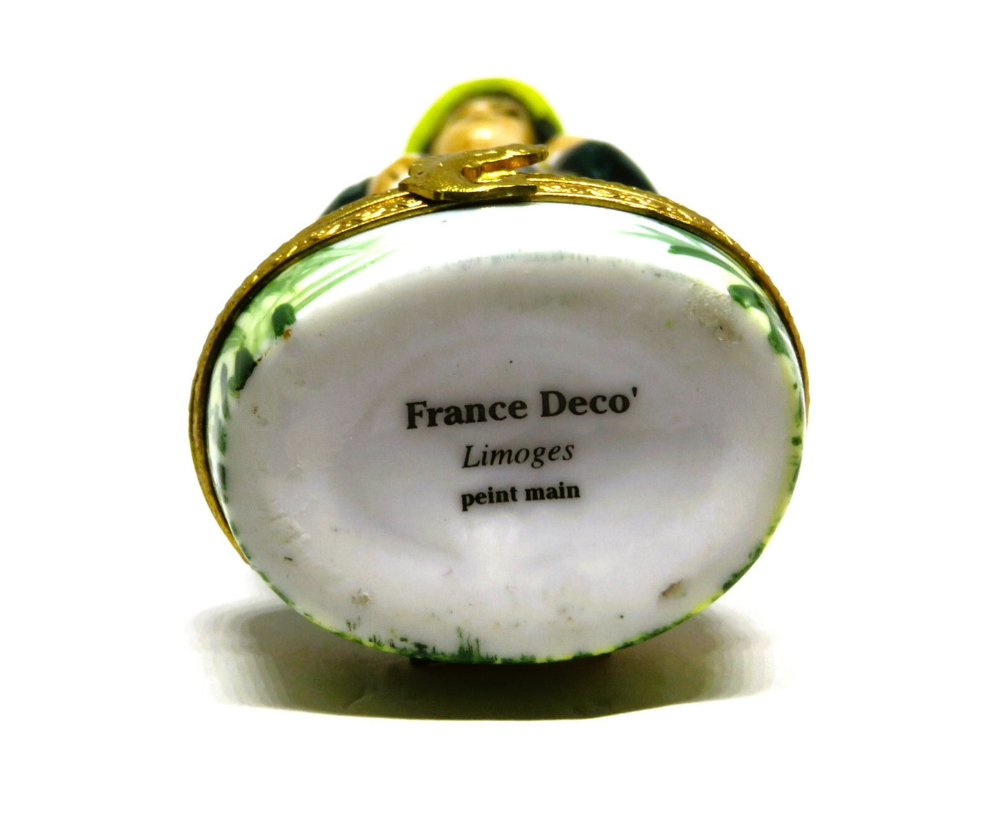 LIMOGES FRANCE BOX ~ FISHERMAN ~ ROD & CREEL & FISH ~ PEINT MAIN - PEINT MAIN