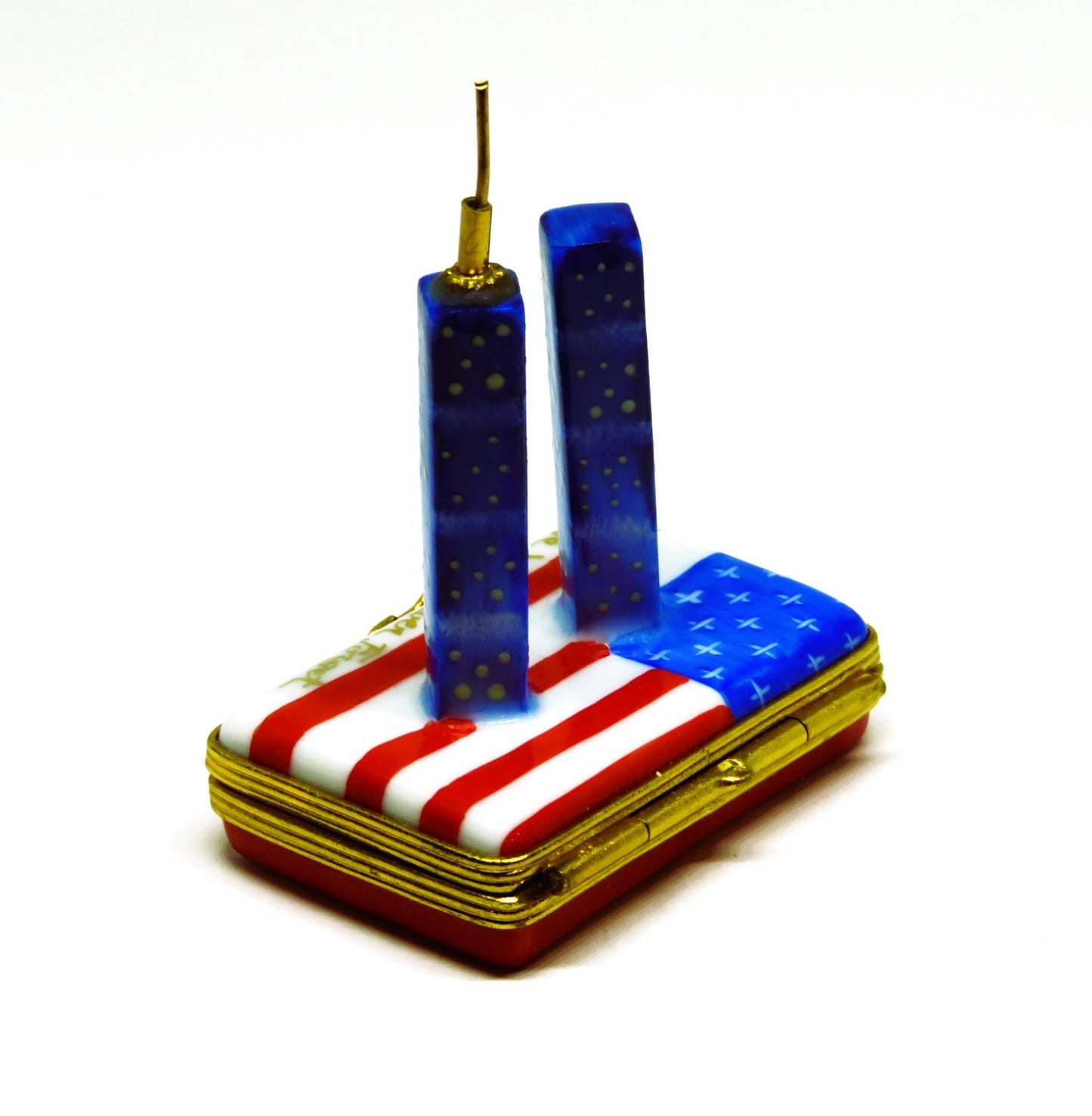 LIMOGES FRANCE BOX- TWIN TOWERS & UNITED STATES FLAG - 911 REMEMBRANCE - 238/750